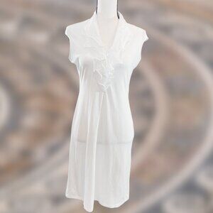 Anne Fontaine White Risana Ruffled V-Neck Dress Size 42 EU/ Size 10 US
